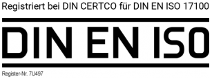 Siegel: Registriert bei DIN CERTCO für DIN EN ISO 17100 - Qualitätsregistrierung von FCT.swiss